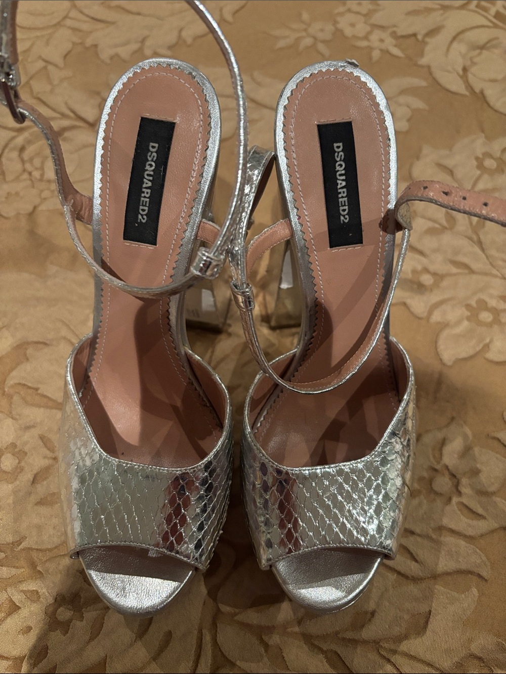 DSQUARED2 Silver Metallic Open-Toe Ankle-Strap Heels